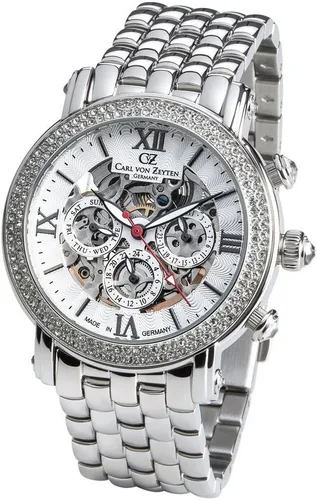Carl von Zeyten Multifunktionsuhr Kniebis CVZ0062WHMB - Elegante Damenuhr mit Automatik-Antrieb, 36 Std. Gangreserve und wasserdicht bis 5 bar. Hochwertige Verarbeitung, Made in Germany, ideal für festliche Anlässe.