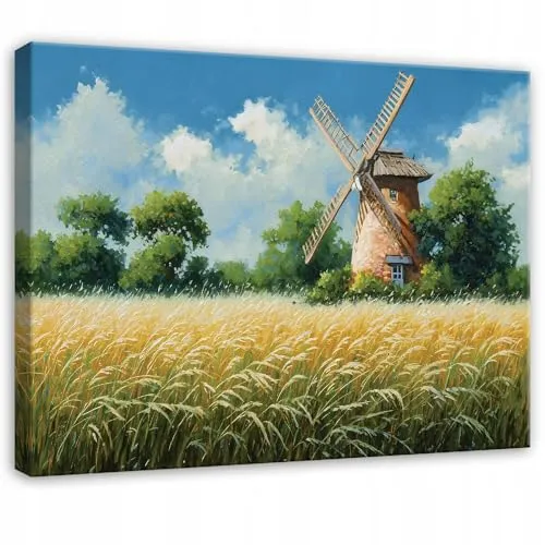 WallArena - Leinwand Bilder - Landschaft - 60x40 cm Leinwandbilder - Bild auf leinwand - Wandbild XXL groß Wandbilder für Wohnzimmer Schlafzimmer Wohnzimmerbilder Modern kunstdruck - Windmühle Natur