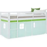 Homestyle4u Hochbett in Grün und Weiß - Hochbett für Kinder- und Jugendzimmer mit stabiler Holzkonstruktion, flexibler Leiter und einem einladenden Bereich unter der Liegefläche, ideal als Stauraum oder Leseecke.