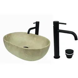 Gtm Design Aufsatzwaschbecken 48 cm Matt Set mit Waschtischbatterie