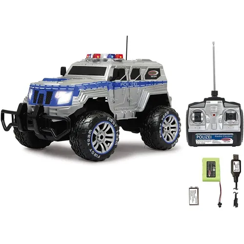 Jamara Polizei Panzerwagen 27MHz 1:12 - Grau - RC-Modelle mit gesperrter Hinterachse für coole Drifts und 11 LED-Signallichtern. Ideal für Kinder ab 6 Jahren, inklusive Fernsteuerung und Akku.