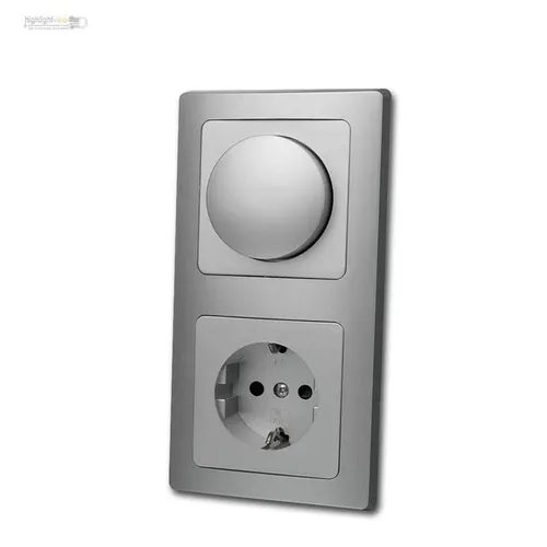 DELPHI Dimmer mit Schutzkontakt-Steckdose, silber, 230V~ - Praktische Kombination aus LED-Dimmer und Schutzkontaktsteckdose in edlem Silber. Ideal für die individuelle Lichtsteuerung in jedem Raum.