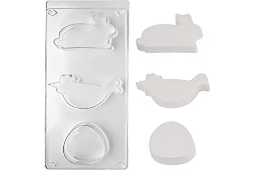 Rayher Gießform Huhn, Hase, Ei, Motivgröße ca. 5 – 8 cm, Beton Gießform, Gießform aus PET, für Deko-Objekte oder Kerzen, zum Ausgießen mit Kreativ-Beton, Raysin-Gießpulver, Wachs, Seife, 36071000