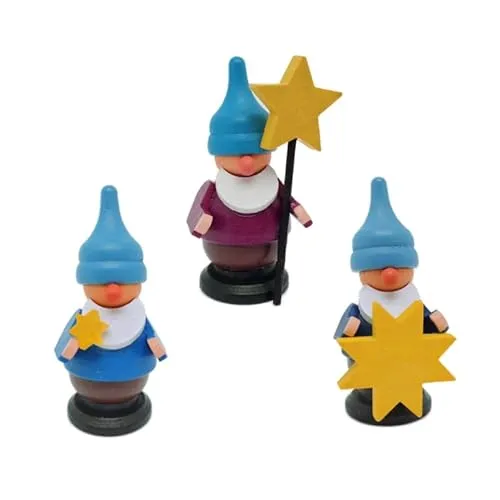 Rudolphs Schatzkiste Miniaturfiguren Komplettsatz 3 Zwerge mit Stern bunt BxHxT 3x6x3cm NEU Märchenfigur Miniaturfigur Figuren Blumenkinder Seiffen Frühling Erzgebirge Holzfigur Weihnachten
