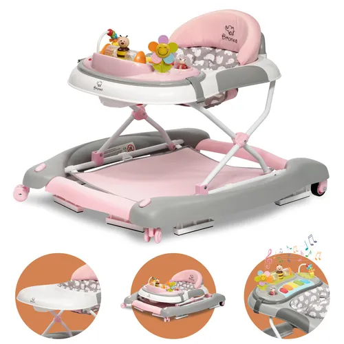 BRONEA® 4-in-1 Gehfrei Babywalker ab 6 Monate - Lauflernhilfe mit Schaukelfunktion und Spielpaneel, fördert die Entwicklung deines Babys mit Musik und Lernspielen, höhenverstellbar und klappbar für einfachen Transport.