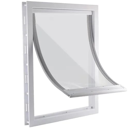 CEESC Große Hundeklappe mit weicher, transparenter Magnetklappe und einrastbarer Verschlussplatte, Premium-Haustür aus PVC-Kunststoff für große Hunde (XL, Weiß)