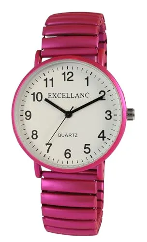 Excellanc Damen Armband Uhr mit elastischem Zugband - Armbanduhren für Damen mit einem stilvollen pinken Design und praktischem elastischen Zugband, ideal für den täglichen Gebrauch und bis zu 19 cm Handgelenkumfang.