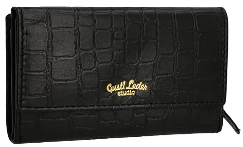 Gusti Geldbörse Leder - Gloria Damen Portemonnaie Brieftasche Geldbeutel Schwarz Leder