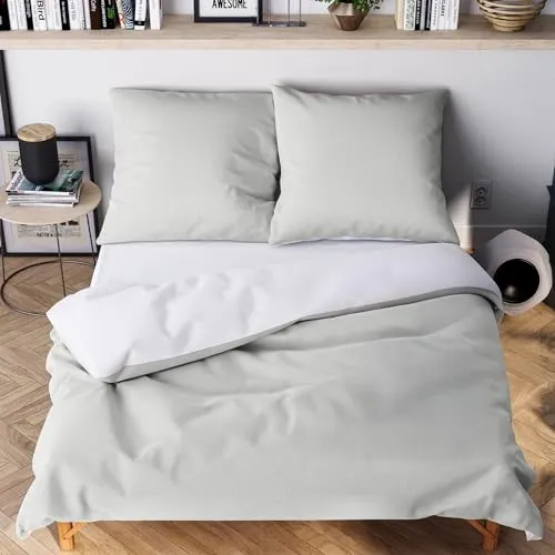 Wolkenfeld Bettwäsche 135x200 4teilig – Hellgrau/Weiss - kuschlig weich & bügelfrei – ÖKO-TEX Zertifiziert – Mikrofaser Bettwäsche-Sets 2X Bettbezug 135 x 200 + 2X Kissenbezug 80x80