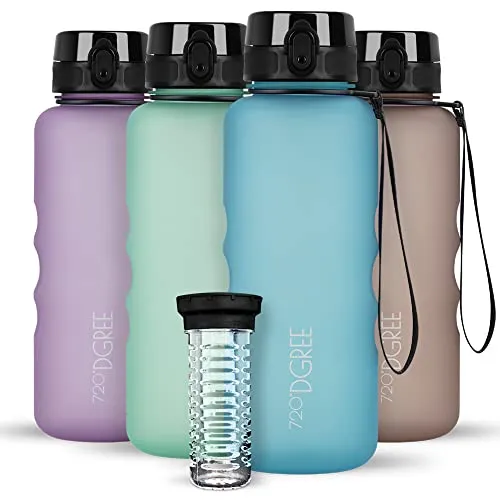 720°DGREE Trinkflasche 1,5l “uberBottle“ softTouch +Früchtebehälter - BPA-Frei - Wasserflasche für Gym, Fitness, Outdoor, Wandern - XL Tritan Sportflasche: Groß, Leicht, Stoßfest, Wiederverwendbar