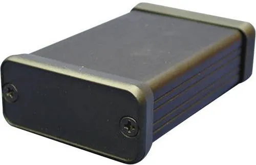 Hammond Electronics 1455Q2201BK Profil-Gehäuse - Aluminium Gehäuse in Schwarz, 223 x 120.5 x 51.5 mm, ideal für universale Anwendungen mit robustem Kunststoffrahmen.