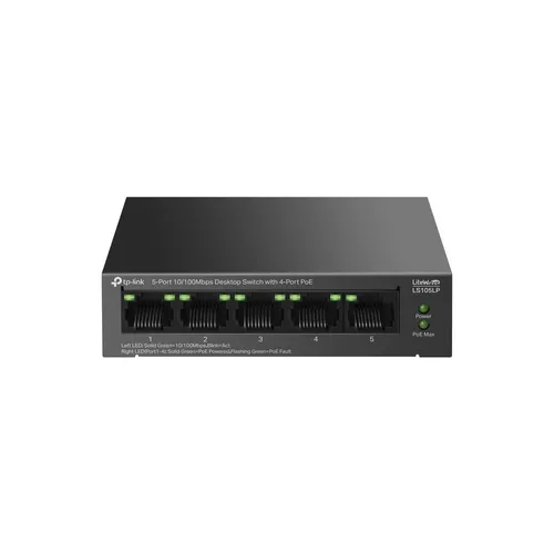 TP-Link LS105LP Switch - Unmanaged 5-Port Switch für Heimgebrauch, Plug and Play, PoE-fähig mit 4 PoE-Eingängen und 41 W Budget, ideal für einfache Netzwerkintegration.