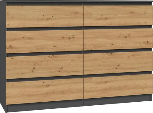 Malwa Kommode M8/140 ANTHRAZIT ARTISAN - Elegante Kommode mit 8 Schubladen, ideal für stilvolle Aufbewahrung. Breite 140 cm, Höhe 90 cm, perfektes Möbelstück für jedes Wohnzimmer.
