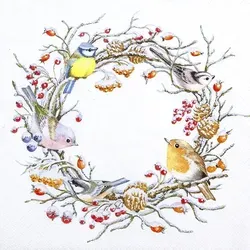 Home Fashion, Birds in Winter, Lunch-Servietten aufgefaltetes Maß 33 cm x 33 cm, im Viertelfalz, 20 Stück pro Pack
