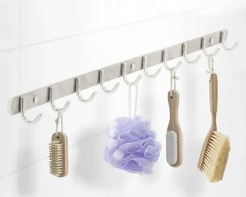 Stahlia Garderobe (10 Haken) Garderobenhaken Kleiderhaken Wand Edelstahl gebürstet Garderobenleiste Wandgarderobe Hakenleiste Wandhaken zum Schrauben Haken