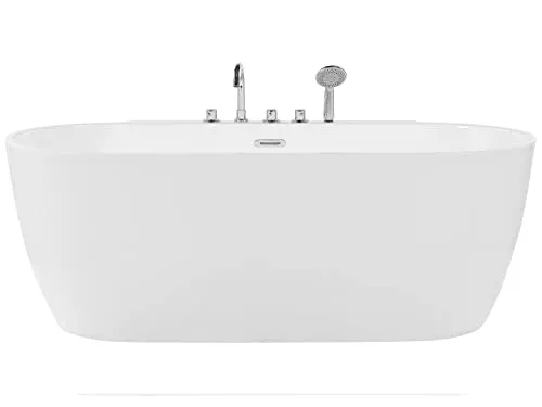 BELIANI Freistehende Badewanne Weiß Acryl Oval 170x80 cm mit Armatur - Moderne freistehende Badewanne in elegantem ovalen Design. Ideal zum Entspannen nach einem langen Tag, mit pflegeleichtem Acryl und innovativem Abflusssystem per Knopfdruck. Perfekt für Ihr Badezimmer!