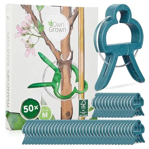 OwnGrown Pflanzen Klammern zum Binden - 50 Clips Größe M als Rankhilfe für Kletterpflanzen und Zimmergrün - Pflanzenclips in Grün für Blumen, Triebe, Stängel und zartes Gartenwachstum