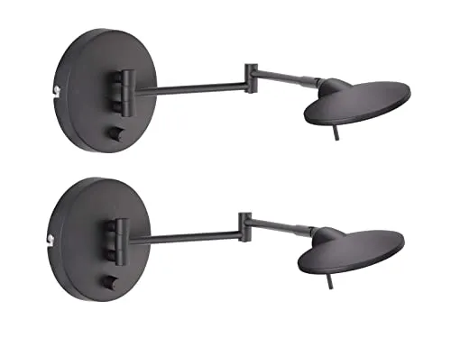 meineWunschleuchte 2er SET - Schwenkbare Wandleuchten Schwarz mit Stecker & Schalter - Lampen: 2er SET schwenkbare Wandleuchten mit flexiblem Einsatz, stufenlos dimmbar und ideal für gemütliche Beleuchtung in jedem Raum.