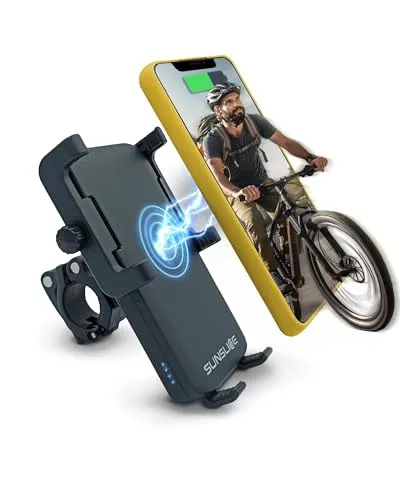 Sunslice Fahrrad Handyhalterung mit integrierter Powerbank Wireless und Fahrradlicht für Smartphone Halterung mit Kabellose Ladefunktion