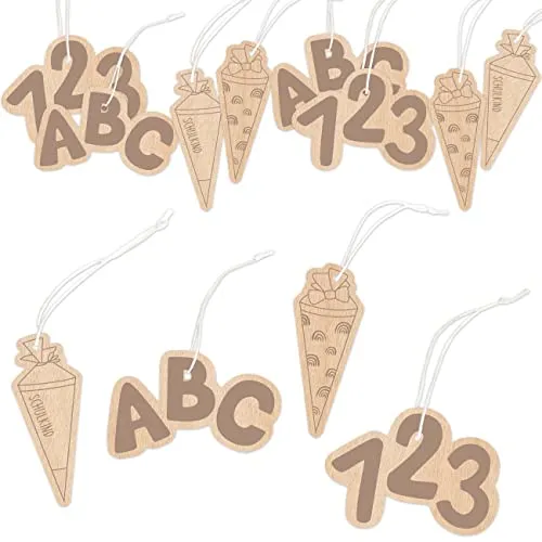 Papierdrachen 12 Holzanhänger mit Gravur zum Thema Schule