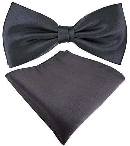 TigerTie Seidenfliege Satin Einstecktuch in Uni anthrazit - 100% reine Seide