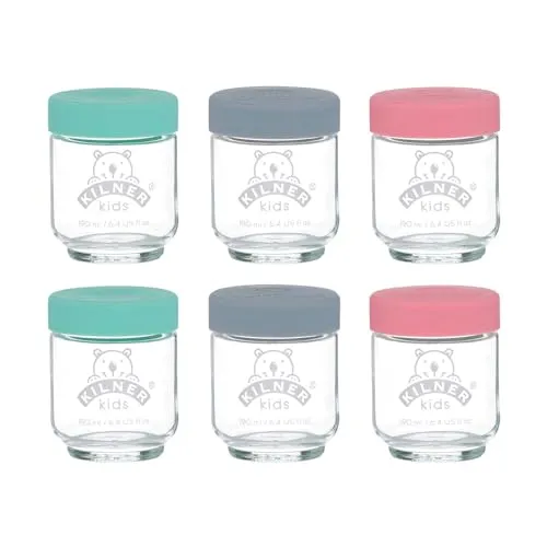 KILNER Babygläser 6er Set 190 ml - Praktische Kinder-Vorratsgläser - Vorratsgefäße & -gläser, ideal für die gesunde Ernährung von Babys, aus hochwertigem Glas mit Silikon für sicheren Transport und Aufbewahrung.