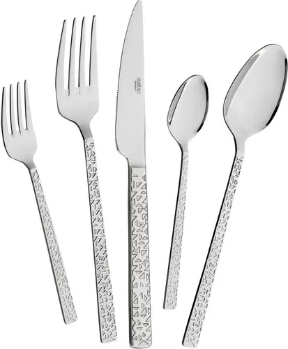 Mulex Besteck-Set Siena 30-tlg., Hammerschlag-Design für 6 Personen - Elegantes Besteckset aus Chromstahl mit beeindruckender Hammerschlag-Struktur, ideal für stilvolle Dinner im Haushalt. Spülmaschinengeeignet und perfekt für 6 Personen.