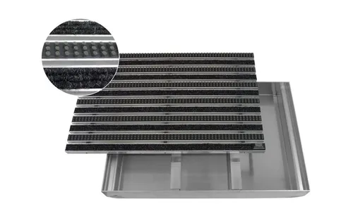 Emco Fußmatte Eingangsmatte DIPLOMAT + Bodenwanne Aluminium, Rips Anthra. + Bürsten, rechteckig, Höhe: 75 mm, Größe: 600x400 mm, für Innen- und überdachten Außenbereich