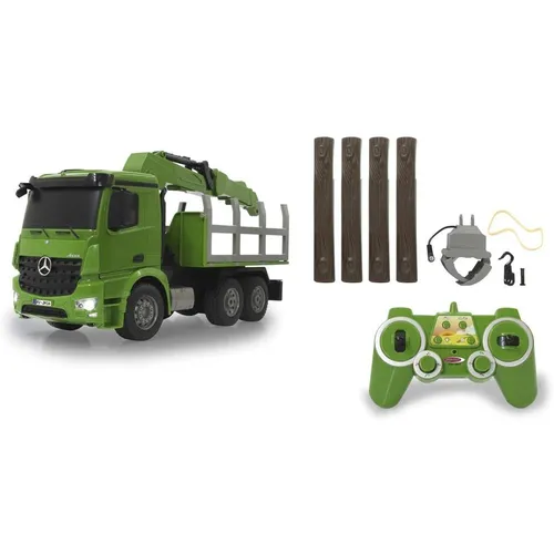 JAMARA 404935 - Holztransporter Mercedes-Benz Arocs 1:20 2,4GHz, mit bedienbarem Kran und realistischen Sounds, ideal für spannende Multiplayer-Abenteuer