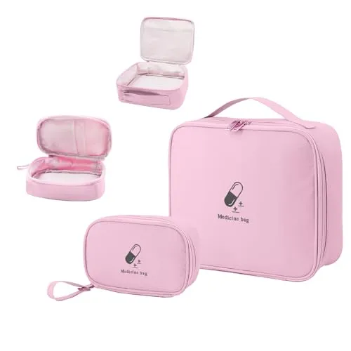 Stück Medikamententasche, Große & Klein Medikamententasche Reise, Reiseapotheke Tasche Wasserdicht, Erste Hilfe Tasche leer, Erste Hilfe Set Outdoor, Rosa 2