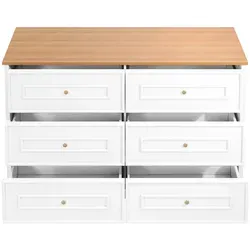 Modfu Kommode im Landhausstil, Weiß - Charmante Kommode mit 6 Schubladen und großzügiger Ablagefläche im skandinavischen Design. Ideal für Stauraum im Wohn- und Esszimmer oder Flur. Maße: 120 x 40 x 76 cm, aus robustem MDF.