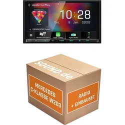 JUST SOUND Autoradio Einbauset Kenwood DMX8021DABS für Mercedes C-Klasse W203 - Komplettlösung für 2-DIN Autoradio mit DAB+, Bluetooth und kabellosem Apple CarPlay/Android Auto. Ideal für Mercedes-Benz C-Klasse W203 (2000-2007) mit Harman Kardon-System.