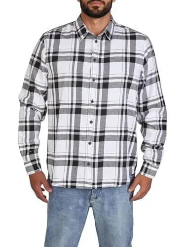 DENIMFY Flanellhemd Herren Langarm Kariert Regular Fit DFDean Hemd Holzfällerhemd Karohemd 100% Baumwolle, Größe:M, Farben:Black-White