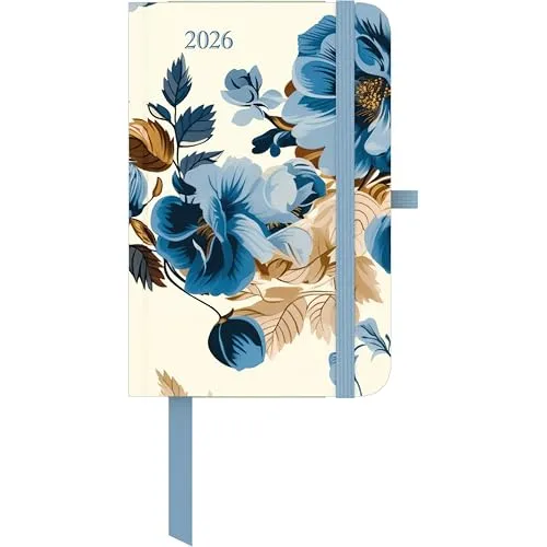 GreenLine - Floral 2026 – Buchkalender 10x15 cm, Taschenkalender mit Blumen-Design, 4-sprachigem Kalendarium, Elastikband & nachhaltiger Ausstattung für unterwegs und Naturfreunde