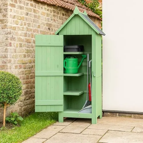HTI-Living Garten-Geräteschrank aus Holz, 53x45,5 cm - Robuster Gartengeräteschrank aus Holz mit Bitumendach, ideal zur ordentlichen Aufbewahrung von Gartengeräten und Utensilien. Passt perfekt auf kleine Terrassen und Balkone.