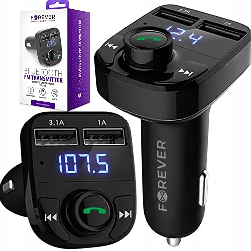 Forever Bluetooth FM Transmitter, Auto Ladegerät mit 2 USB Anschlüsse und Freisprecheinrichtung, Auto Radio Transmitter KFZ Wireless Bluetooth FM Radio Adapter Unterstützt USB Stick