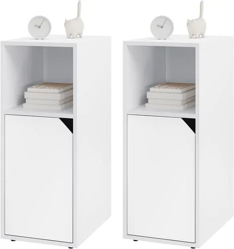 Woltu Nachttisch (2-St), Weiß mit Verstellbarem Fach