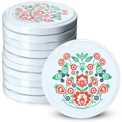 KADAX Schraubdeckel fi82 mm, Twist-Off-Deckel Set aus Metall, Ersatzdeckel für Einmachgläser, Deckel mit 6 Einrastzähnen für Sturzgläser und Einmachgläser (Folklore, 10 Stück)