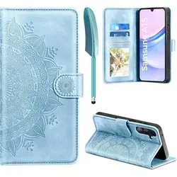 Samsung Galaxy A15 5G/4G Flip Wallet Schutzhülle Himmelblau - Elegante Flip Wallet Hülle aus PU Leder für das Samsung Galaxy A15. Schützt Ihr Smartphone stilvoll und bietet Platz für Karten und Geld.