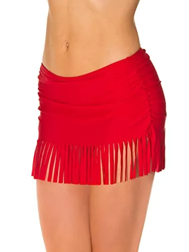 Aquarti Damen Bikinihose mit Rock Seitliche Raffung, Farbe: Rot, Größe: 36