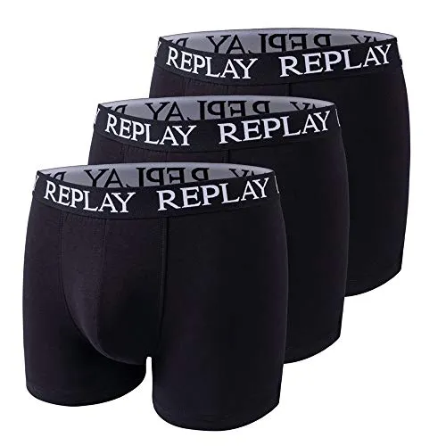 Replay Herren Boxershorts 3er-Set, Schwarz, L - Herren-Boxershorts aus hochwertiger Baumwolle, bequem für Sport und Alltag, mit stylishem Replay-Logo.