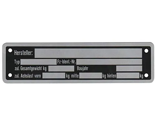 FKAnhängerteile 3 x Neutral Anhänger Typenschild - Typ 4, Metall, Anhänger-Nummernschild, Trailer Signage, Fahrzeugschild, 82561031, Einheitsgröße, 148 mm x 38 mm