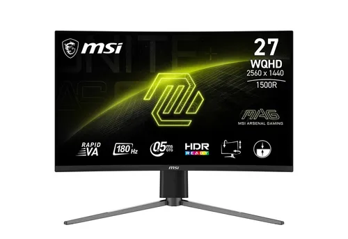 MSI MAG 27CQ6PF Curved-Gaming-Monitor - 27 Zoll WQHD Gaming-Monitor mit 180 Hz und 0,5 ms Reaktionszeit, ideal für ein flüssiges Spielerlebnis und ergonomisch höhenverstellbar.
