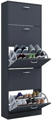 VCM Holz Schuhschrank Sipos XL Anthrazit - Schuhschrank für ca. 30 Paar Schuhe mit 5 Kippern für einfaches Öffnen. Platzsparendes Design, ideal für jeden Flur – Maße: H. 170 x B. 59 x T. 22 cm.