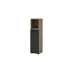 xonox.home Standschrank hoch Ice – 30x110x30 cm, Nox Oak Nachbildung, schwarz matt - Hochschrank fürs Bad mit 1 Tür und 3 Einlegeböden, ideal für die platzsparende Aufbewahrung von Handtüchern und Reinigungsutensilien. Pflegeleichtes, modernes Design und nachhaltige Produktion.