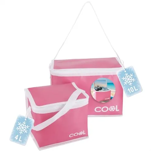 com-four® 2X Kühltasche 4 L / 10 L - Faltbare Thermo-Kühlbox - leichte Isoliertasche für Camping & Outdoor mit Schultergurt und Tragehenkel - Picknicktasche mit Reißverschluss