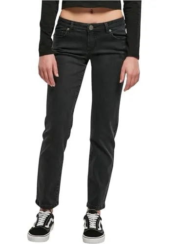 Urban Classics Damen Hose Ladies Low Waist Straight Denim Pants Black Washed 26 - Damen-Jeanshosen mit modischem Low-Waist-Schnitt und lässigem, gewaschenem Look für einen trendigen Auftritt.