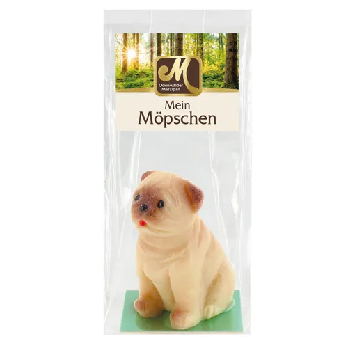 Odenwälder Marzipan Mops Mein Möpschen in einer Geschenkfolie 40g