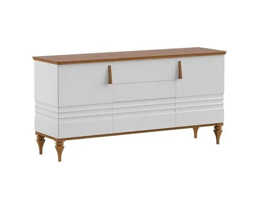 Elegante Anrichte Buffetschrank in Weiß - Schickes Sideboard für Ess- und Wohnzimmer, aus massivem Holz. Mit 2 Schubladen und 2 Türen bietet es viel Stauraum und überzeugt im Art déco Stil.