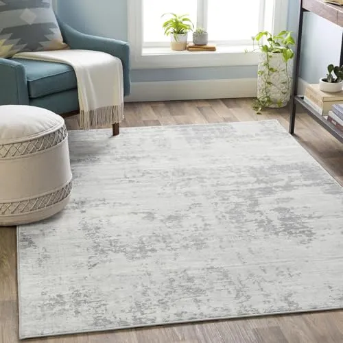 Livabliss Phuket Wohnzimmer Teppich – Moderner Kurzflor in Marmor Optik 140x200 cm - Stylischer Teppich in Grau, Silber und Elfenbein, perfekt für stark beanspruchte Räume. Pflegeleicht und schmutzabweisend, ideal für Wohnzimmer, Schlafzimmer und mehr.